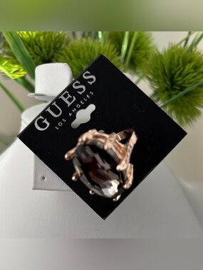 Guess Smoky Quartz look large stone set in multiple Goldtone prongs